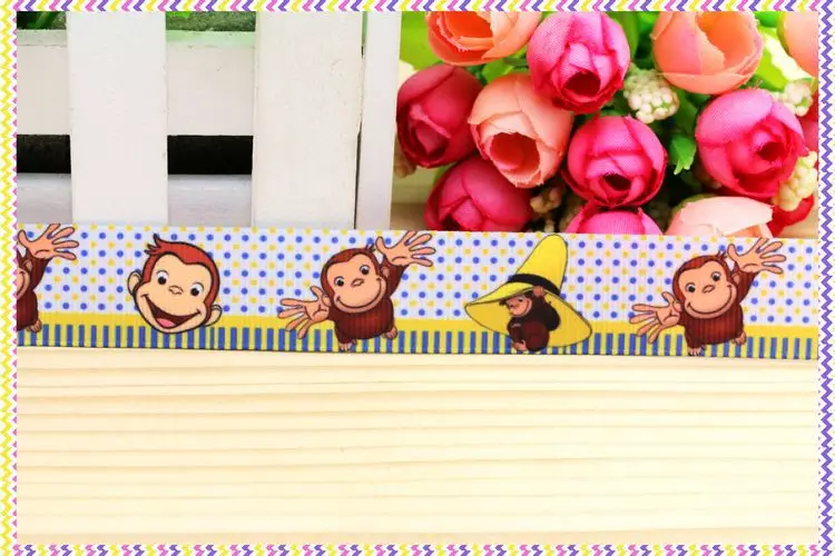 7/8inch  George Monkey Printed Grosgrain Ribbon material Headwear Party Decoration Diy Wholesale Craft 22mm P4567