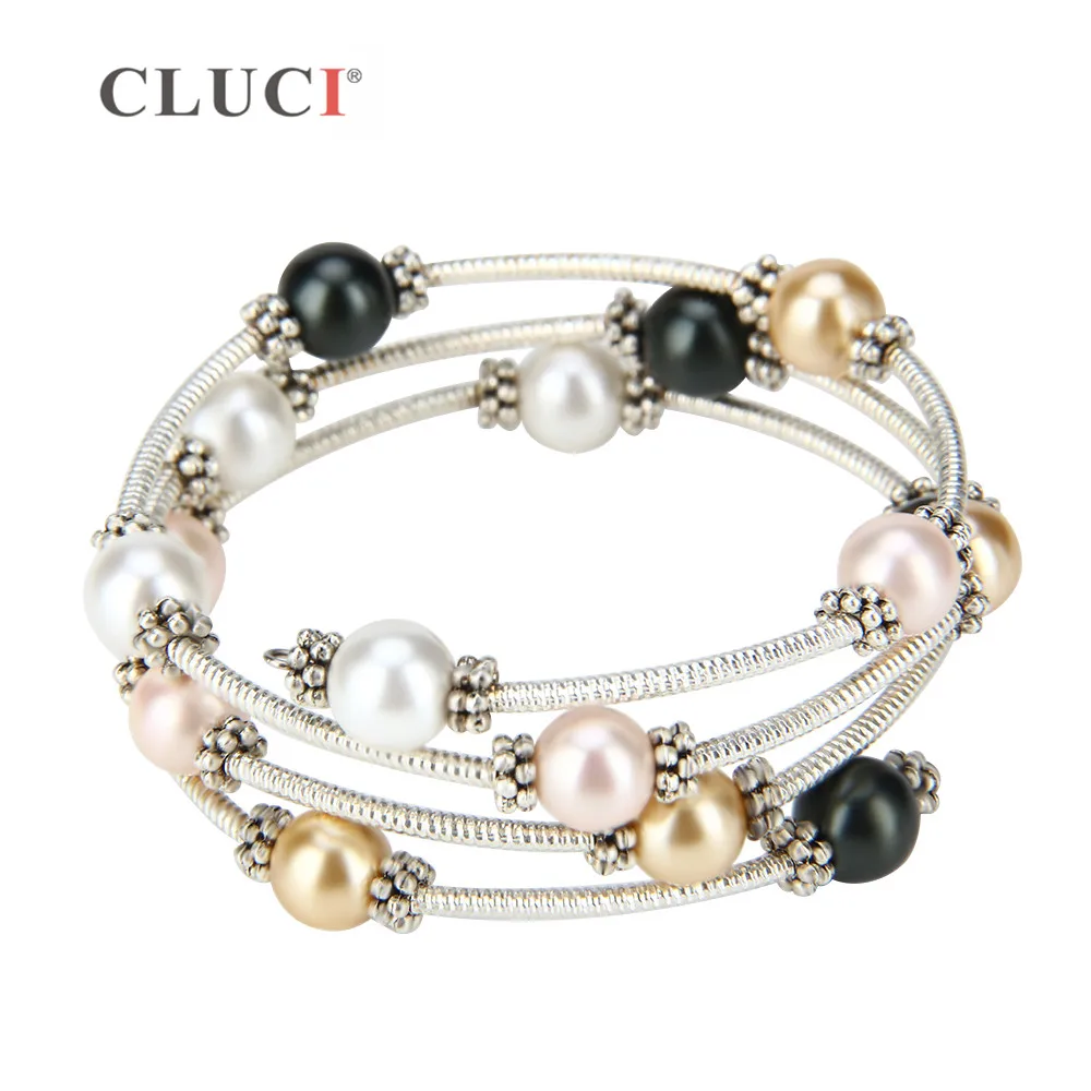 CLUCI fine women jewelry gift adjustable  wire wrap bracelet with four colors pearls simple and elegant styles BB001SB