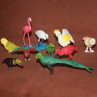 solid pvc  figure bird Long-tailed parrot, flamingo, ibis, long tai birdl, owl, early childhood education model toys