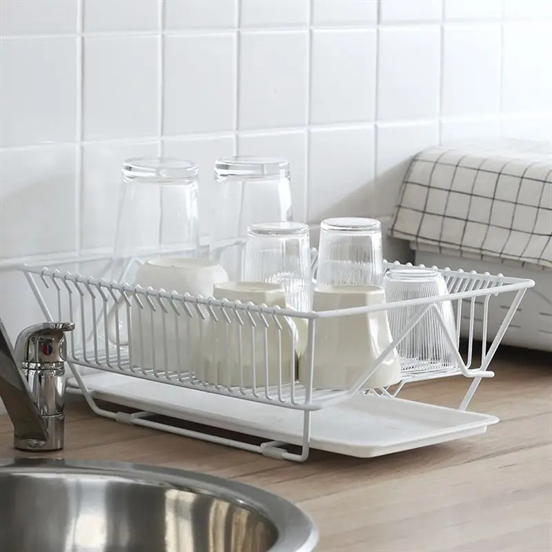 Metal Kitchen Dish Drainer Drying Rack with Drip Tray