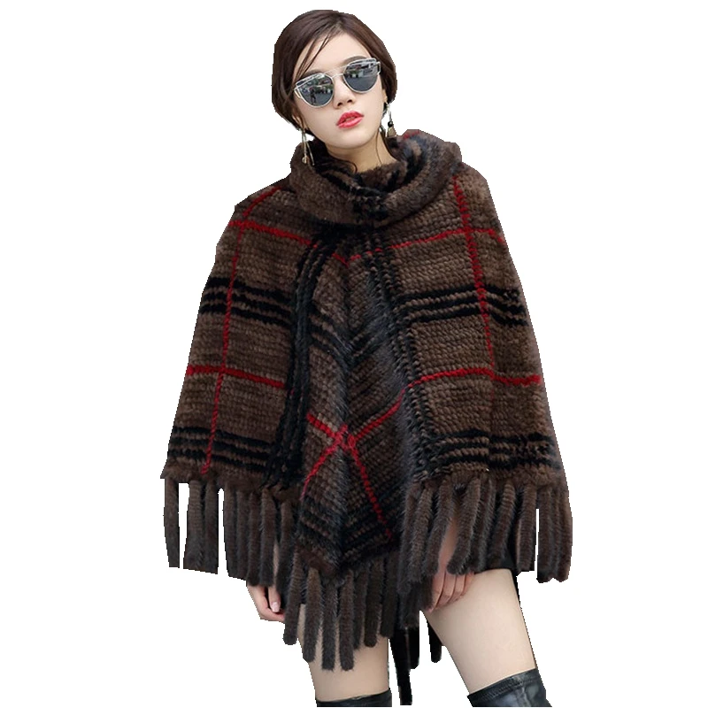 

Autumn Winter Ladies' Genuine Knitted Mink Fur Shawls With Tassels Women Pashmina Wraps Bridal Cape Coat Jacket LF5024