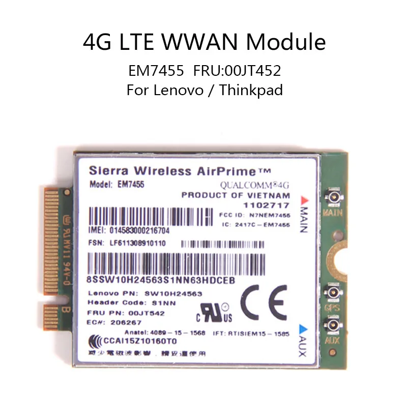 Wireless 4G LTE WWAN Module For Lenovo X260 T460 P50 P70 L560 X1 Carbon Sierra Airprime EM7455 QUALCOMM GOBI6000 IBM FRU:00JT542