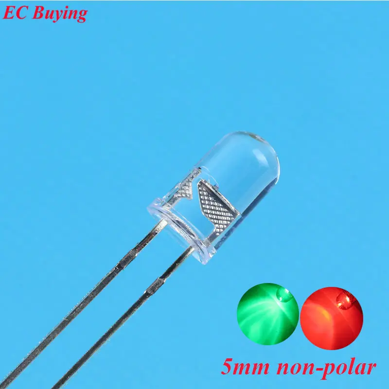 100 pcs 5mm LED Bi-Color Clear Red/Green Non-Polar Round Light Emitting Diode Dual Foggy Two Plug-in  DIY Kit