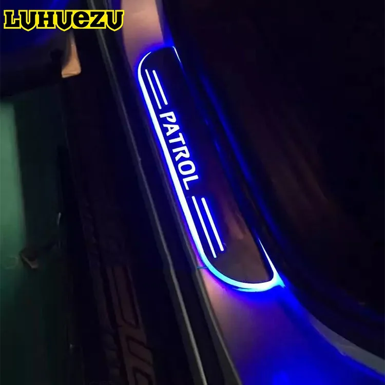 LEHUEZU LED Blue Car Flowing Streamer Door Sill Scuff Plate For Nissan Patrol Y62 Armada Accessories 2016 2017