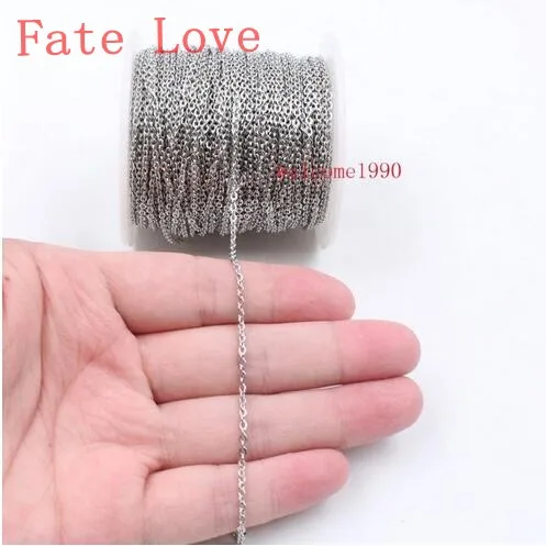 Fate Love wholesale 100meter /Roll Stainless Steel Thin Smooth 2mm Round  Link Chain Jewelry Finding / Marking Chain DIY