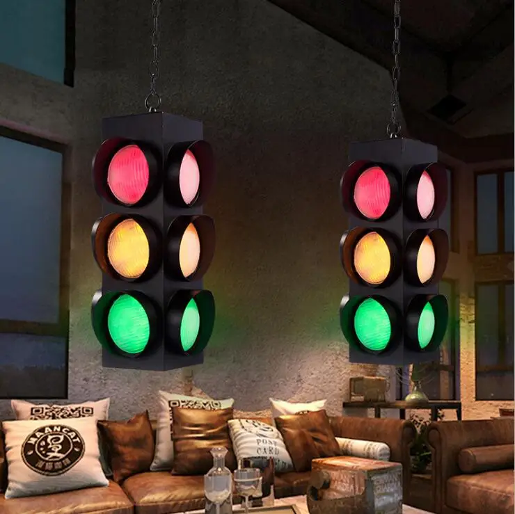 Industrial style creative restaurant chandelier bar traffic light signal chandelier creative LED glass lighting lamps.