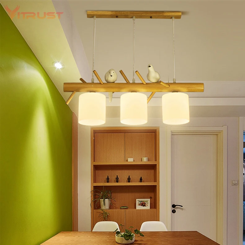 

Nordic Dinning Room Hanglamp wood Birds Pendant Lights Modern Pastoral Droplights Home Indoor Lighting AC110-240V