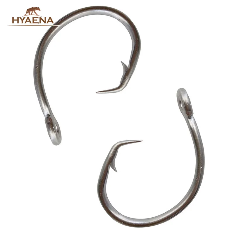 Hyaena 100 pcs 39960 สแตนเลสสตีลตะขอตกปลาขนาดใหญ่เกมปลาทูน่าวงกลมเหยื่อ Fishhooks ขนาด 8/0-15/0