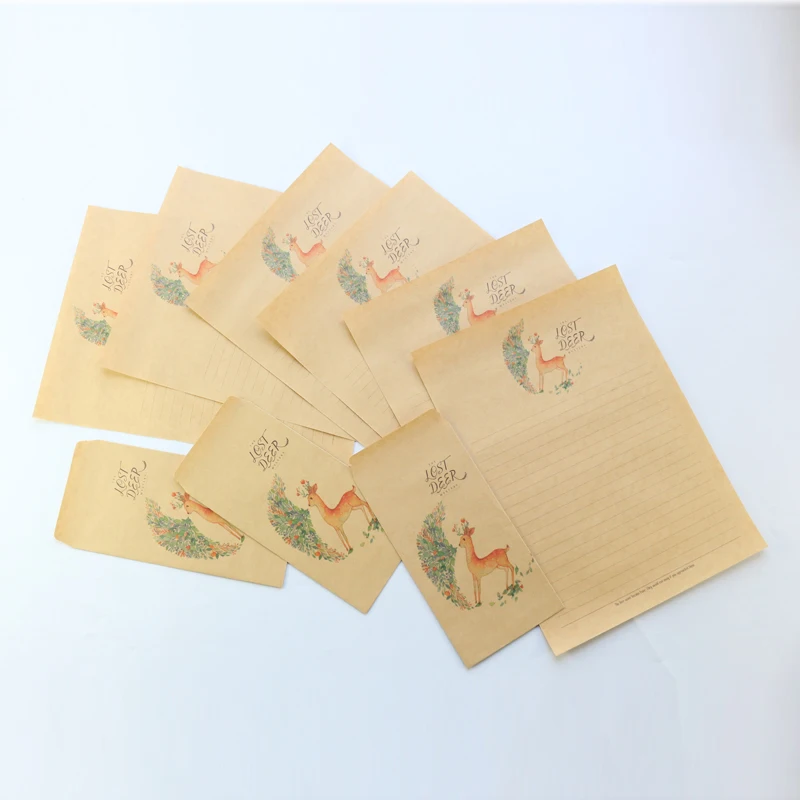 Domikee vintage A4 fawn theme school student evelope and letter pad set stationery,envelope*3 + letter paper*6