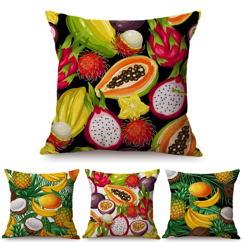 Tropical Fruit Avocado Papaya Pattern Cotton Linen Bed Cushion Cover Modern Home Decorative Chair Sofa Throw Pillow Case 45x45cm