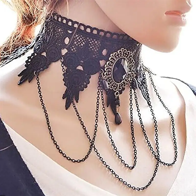 Halloween Lace Nacklace Choker Night Party Queen Gem Wide Necklace Club Necklace Punk Chain Neck Accessories