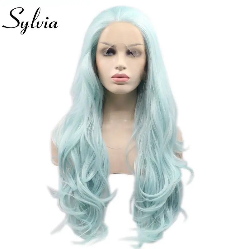 Sylvia Chịu Nhiệt Tóc Giả Tóc Mint Xanh Mermaid Body Wave Tóc Tổng Hợp Ren Phía Trước Tóc Giả Cho Giáng Sinh Phụ Nữ Cosplay Wigs