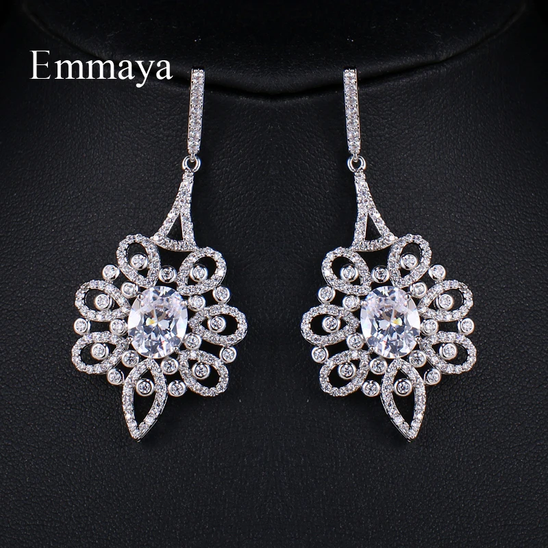 EMMAYA Luxury Dazzling Big Cubic Zircon Drop Earrings for Bridal Fashion Sliver Color Crystal Wedding Jewelry