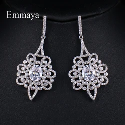 EMMAYA Luxury Dazzling Big Cubic Zircon Drop Earrings for Bridal Fashion Sliver Color Crystal Wedding Jewelry