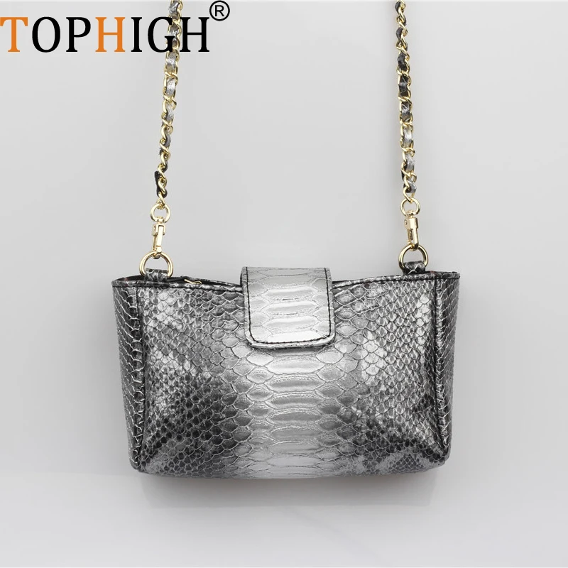 TOPHIGH New Arrival Snake Pattern Sliver Clutch Hot Luxury Designer Brand Messenger Bags For Women 2025 Chain Shoulder Bag