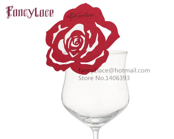 New 60pcs/lot Rose Flower Place Escort Wine Glass Cup Paper Card for Wedding Party Home Decorations Name Cards 24 colors chosen