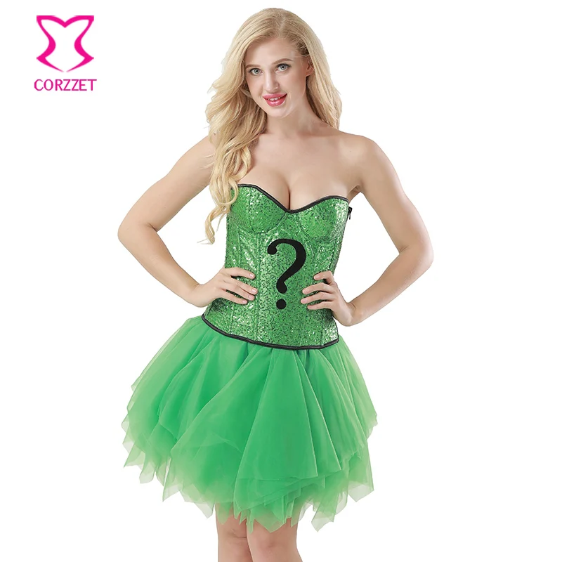 

Corzzet Waist Trainer Corsets Green Sequins Sexy Gothic Corset Dress Burlesque Carnival Steamppunk Corsets And Bustiers