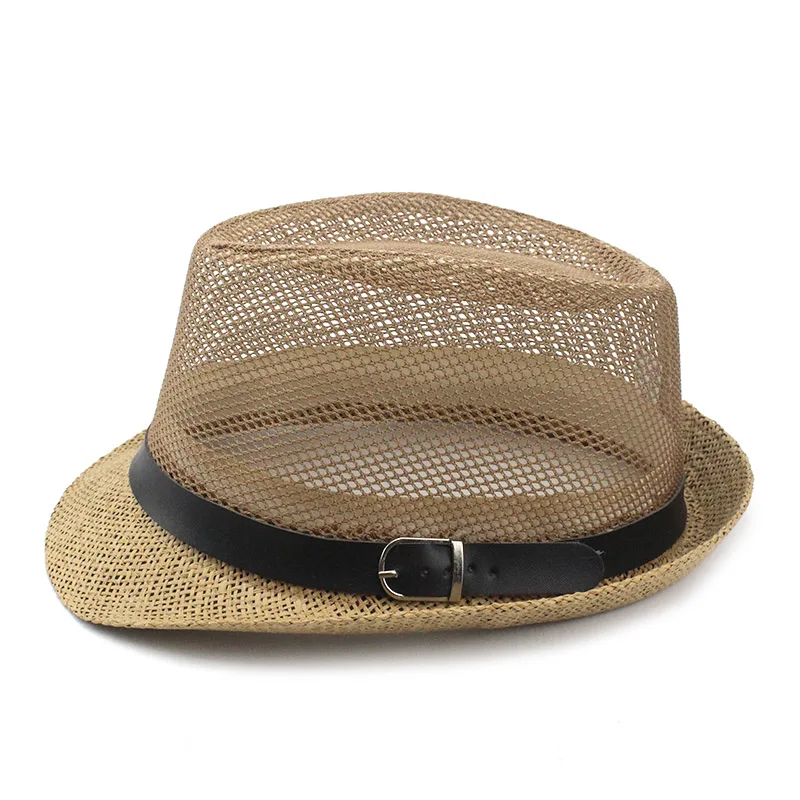 Summer Men Women Jazz Gangster Cap Fedora Hat Trilby Straw Panama Hat Outdoor Beach Sun Mesh hat Breathable Adults British Style