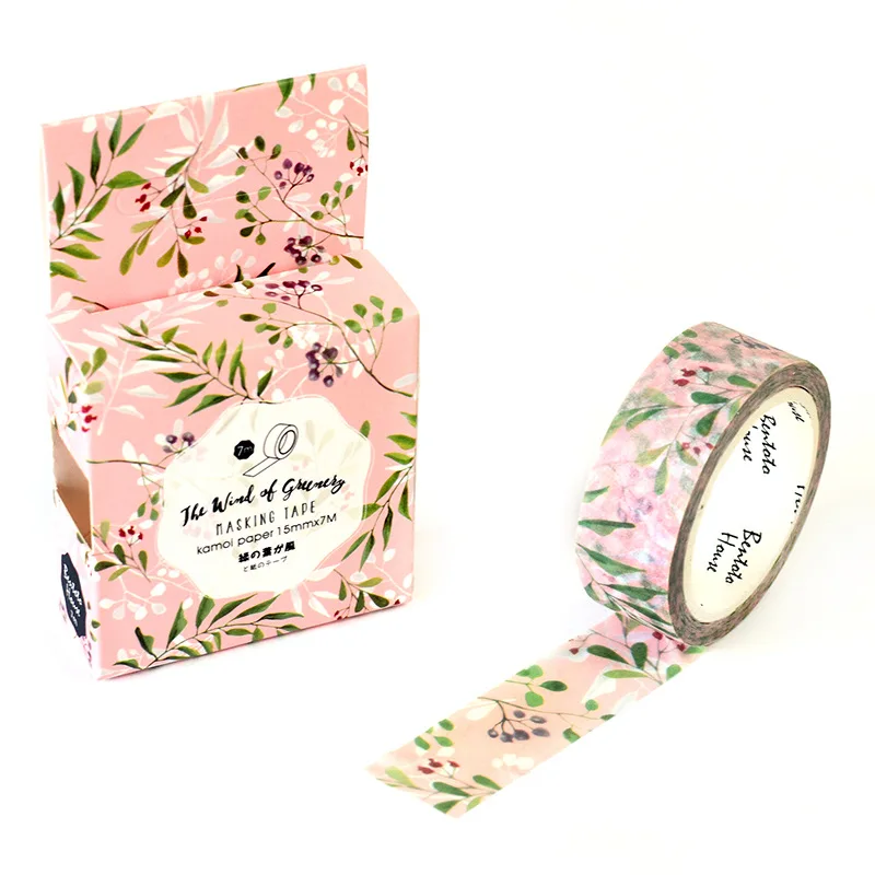 Fresh Green Leaves & Flowers Decorative Washi Tape DIY Scrapbooking Masking Tape School Office Supply Escolar Papelaria