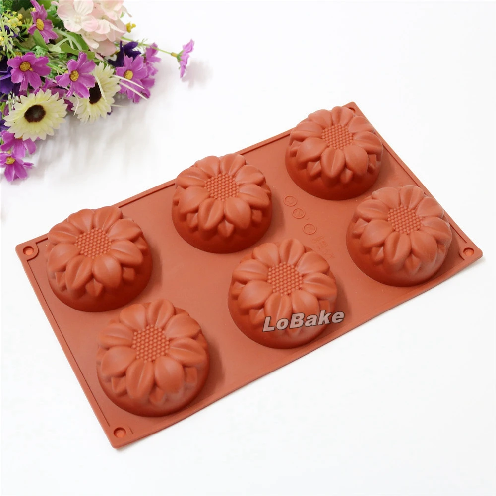 

New arrival 6 cavities chrysanthemum flower shape silicone-mould easy demoulding cake fondant dessert chocolate pops mold baking