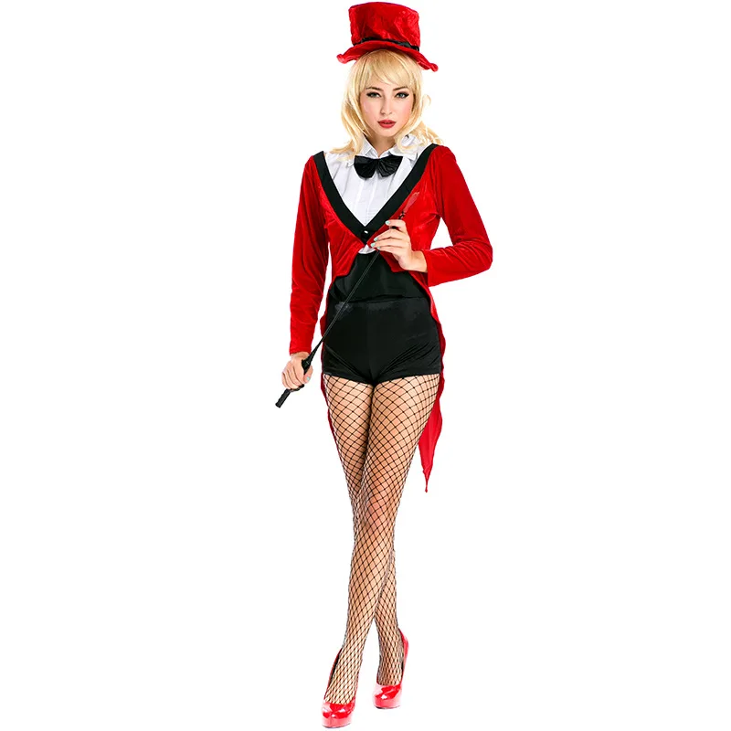 Sexy Red Vintage Cigarette Circus Girl Cosplay Costume Tube Top Mini Dress Adult Women Sexy Halloween Party Fancy Dress