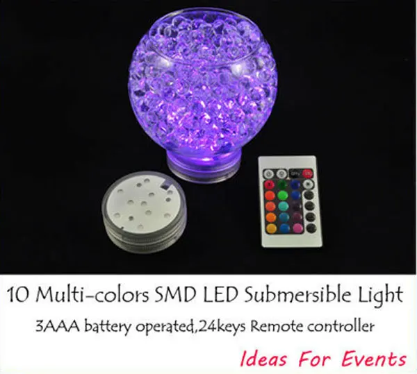 Free Shipping 500pcs/lot Submersible Sumix 10 - Multi Color, Remote Control, 3AA battery operated light