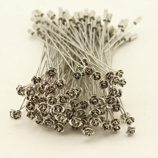 10pcs/lot 9.6cm Length Rhodium Color Flower Head Brooch Pins Jewelry Safety Pins With Stopper Ends DIY Jewelry F1776