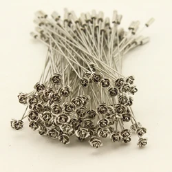 10pcs/lot 9.6cm Length Rhodium Color Flower Head Brooch Pins Jewelry Safety Pins With Stopper Ends DIY Jewelry F1776