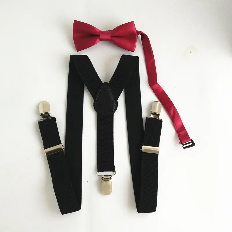 LB001-S Baby Accessoires Voor Baby Broek Zwart Jarretel Met Solid Bowtie Sets Elastische Verstelbare Kids Bretels Bowtie