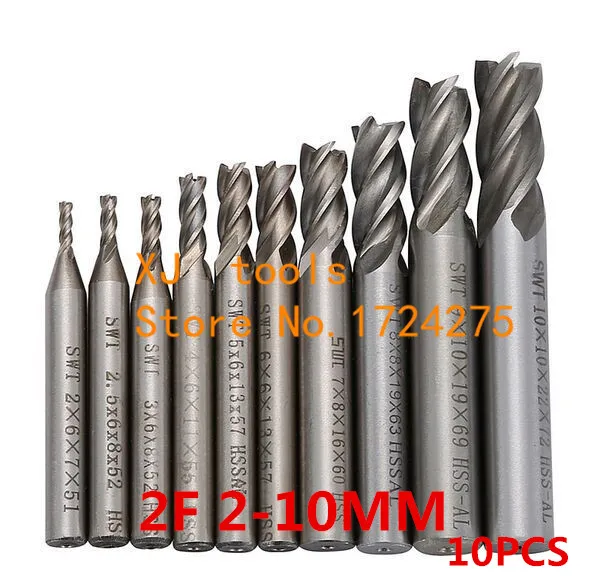 10pcs/set 2-10mm End Mill Set HSS 4 Flute/2 Flute/3 Flute Blades Milling Cutter Router Bit CNC Mill Drill Bit For Power Tools