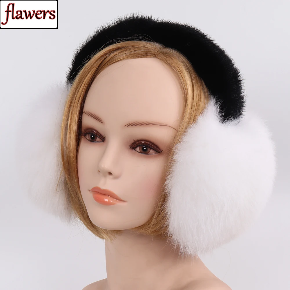 

100% Natural Real Fox And Mink Fur Ear muffs Winter Warm Women Genuine Fluffy Fox Fur EarMuffs Ladies Luxurious Real Fur Earlaps