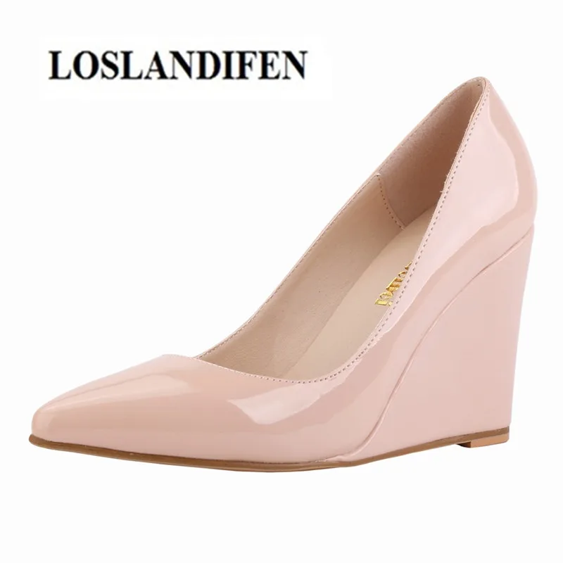 LOSLANDIFEN Women\'s 10 CM Wedged Pointed Toe High Heels Shoes Women Pumps Summer Office Lady\'s Shoes Extreme Valentine Shoes