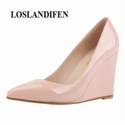 LOSLANDIFEN Women's 10 CM Wedged Pointed Toe High Heels Shoes Women Pumps Summer Office Lady's Shoes Extreme Valentine Shoes