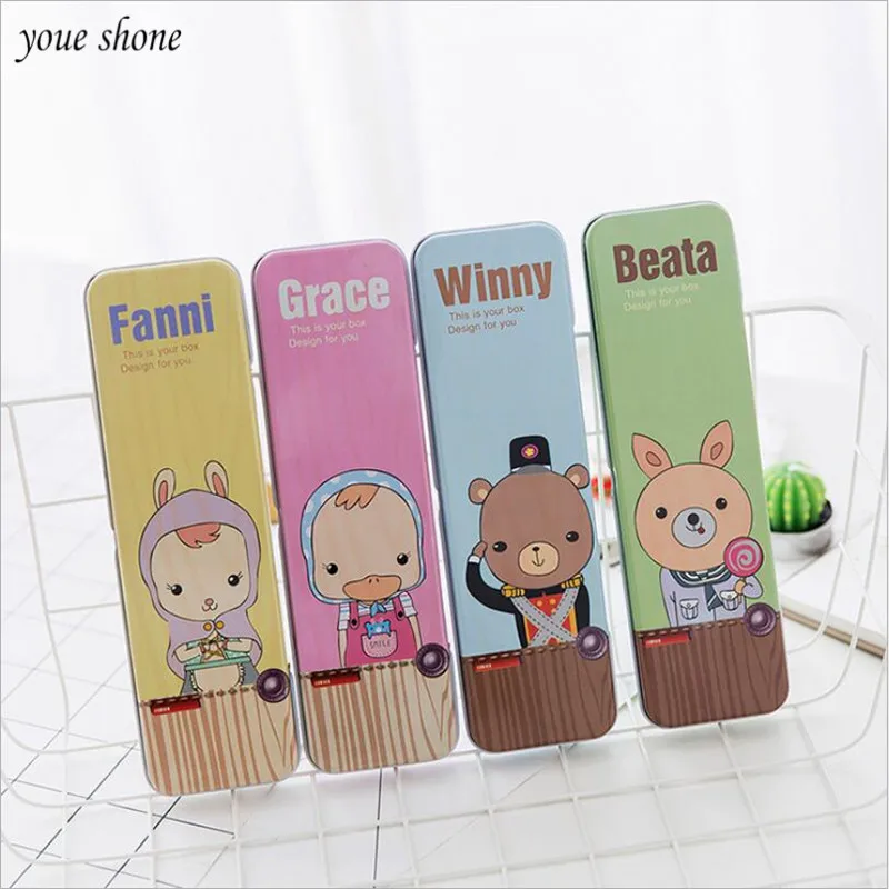 

1Pcs/lot Cute Tinplate Stationery Box Pencil Case Pen Bag For School Student Office Gifts Single layer