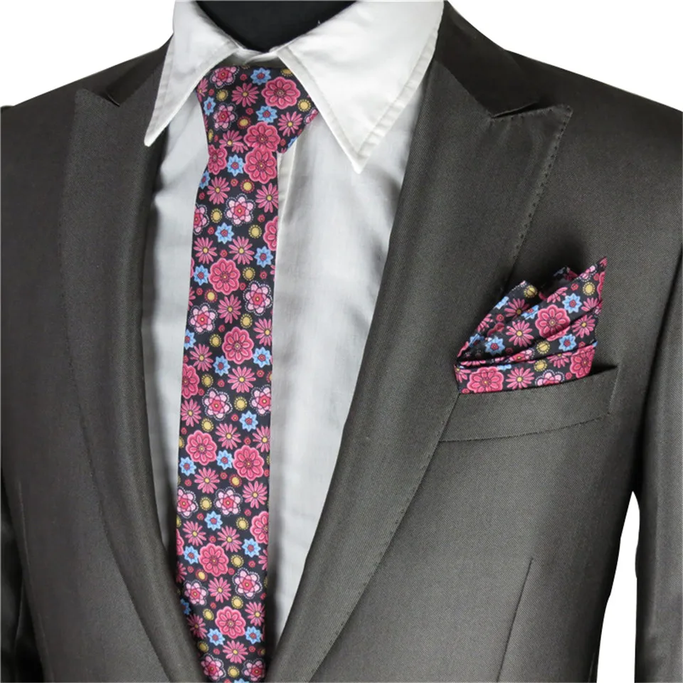 Floral Ties For Men Wedding Party Narrow Necktie Floral Bow Tie Pocket Square Men's Tie Set Gravata For Suit Shirt Accessories