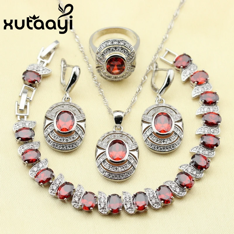 New Style Superior  Silver Overlay Women Jewelry Set Blue Zircon  Earrings Ring Necklace Pendant Bracelet