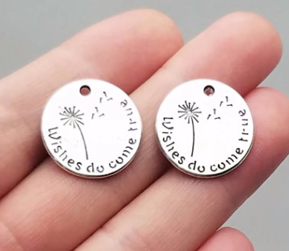 20pcs/Lot--17mm,Antique Silver Plated Wishes Do Come Ture Dandelion Charms Pendants DIY Supplies Jewelry Finding Accessories