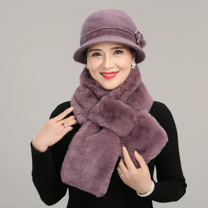 Middle Aged Female Hat Women's Winter Mothers Grandmother Warming Christmas Gift Cap Lady Outdoor Thickening Velvet Scarf H7171