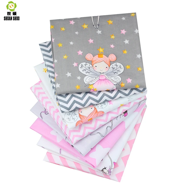 Shuangshuo Cut Cartoon Cotton Tissus Fabric Patchwork Fabric Fat Quarter Bundles Fabric For Sewing Doll Cloths  40*50cm 8pcs/lot