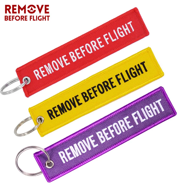 Fashion Car Keychain Keyfob REMOVE BEFORE FLIGHT Key chain Jewelry Embroidery Key Tag Aviation Gift llavero Car KeyRing 3PCS/LOT