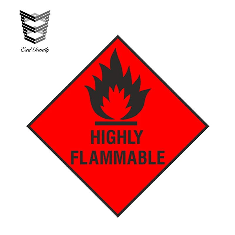 EARLFAMILY 13cm x 13cm Car Styling HIGHLY FLAMMABLE Warning Car Sticker Safety for Locker Laptop Fridge Bumper Waterproof Decal