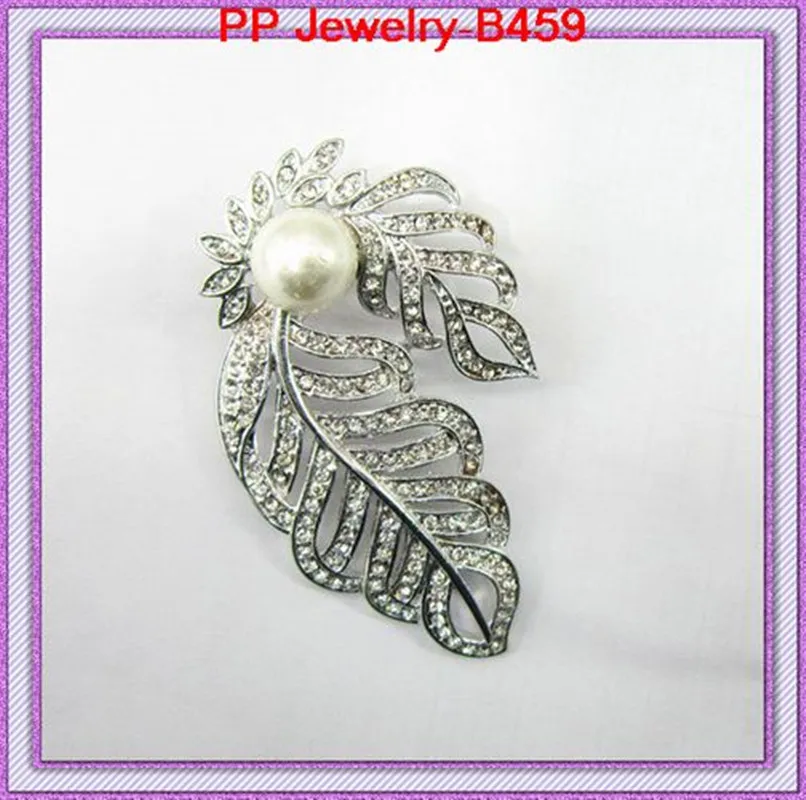 

DHL,FEDEX Free shipping(60PCS/LOT) Rhodium plated crystal and pearl brooch girls' wedding brooch!!