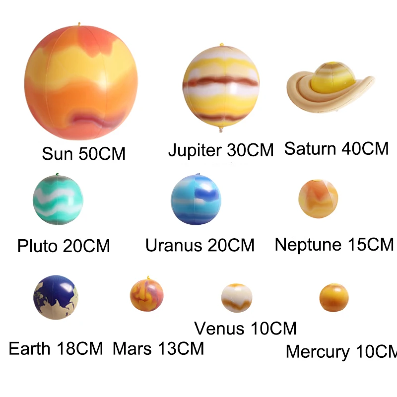 10Pcs/Set Solar Galaxy Teaching Model Inflatable Ball Charm Simulation Nine Planets Solar System Children Blow Up Inflatable Toy