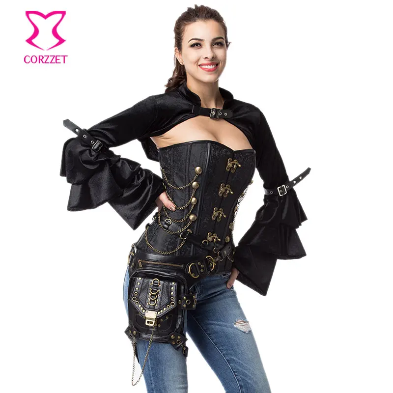 Fashion Black Flannel Long Butterfly Sleeves With Belt Gothic Bolero Jacket Outwear Clothing Can Be Used In Steampunk Corset