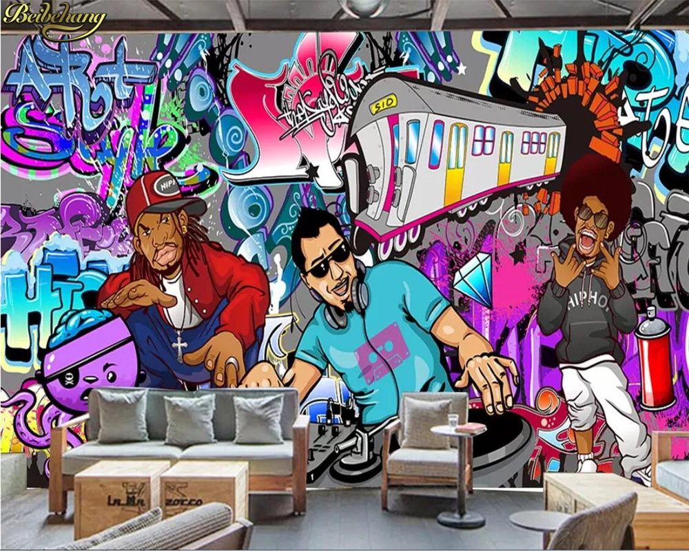 beibehang Custom Photo Wallpaper Mural Europe Graffiti Hip Hop Rock Music Bar  Wall papel de parede wallpapers for living room