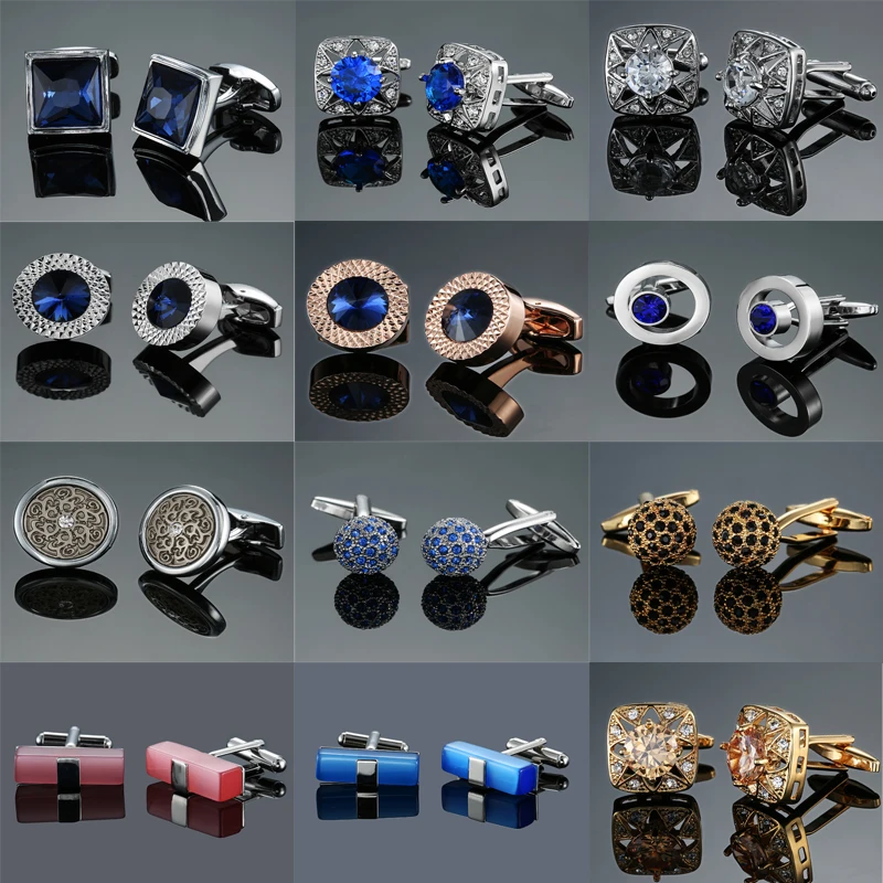 Novelty fashion shirt cufflink for mens gift Brand cuff button red blue Crystal cuff link High Quality Suit accessories Jewelry