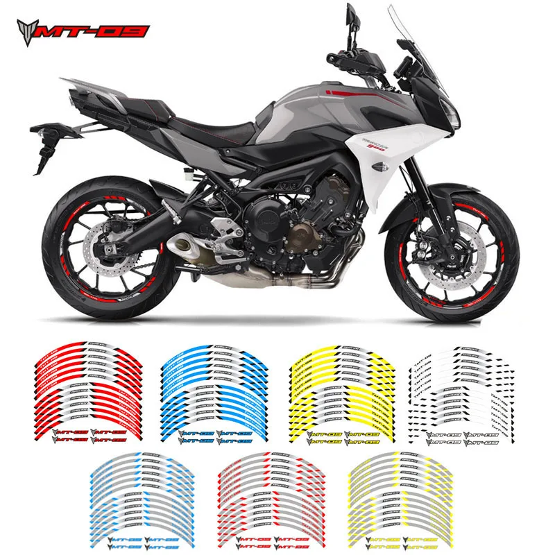 Ruedas delanteras y traseras de motocicleta, borde exterior, pegatina de llanta, pegatinas de rueda de rayas reflectantes para YAMAHA MT-09 TRACER