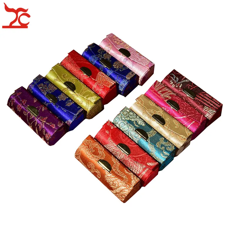 Fashion Woven Flower Brocade Lipstick Case Single Lipstick Box With Mirror Mini Ring Earring Jewelry Carring Travel Cosmetic Box