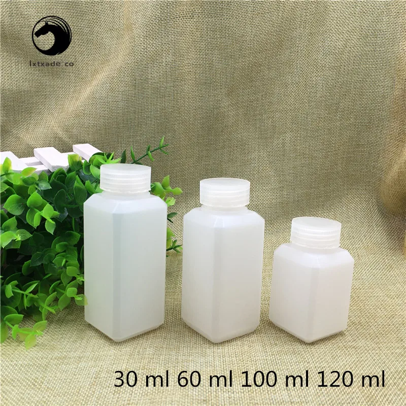 Empty Small Jars, White Square Plastic Storage Mini Bottles, Detergent Oil Seal Packaging Containers, 60 ml, 100ml, 120ml, 30Pcs