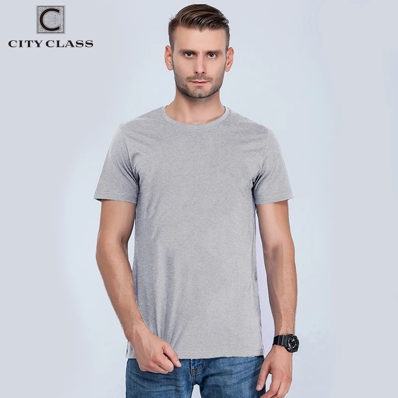 City Class Mens Plain Gray Color Basic 100% Cotton Brand Quality Summer T-shirts Without Print Casual Tops Tees For Male 7546g